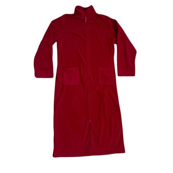 L.L.Bean Red Winter Fleece Robe Two Way Zip Front Size M Reg Pajama Duster Dress - Picture 3 of 16